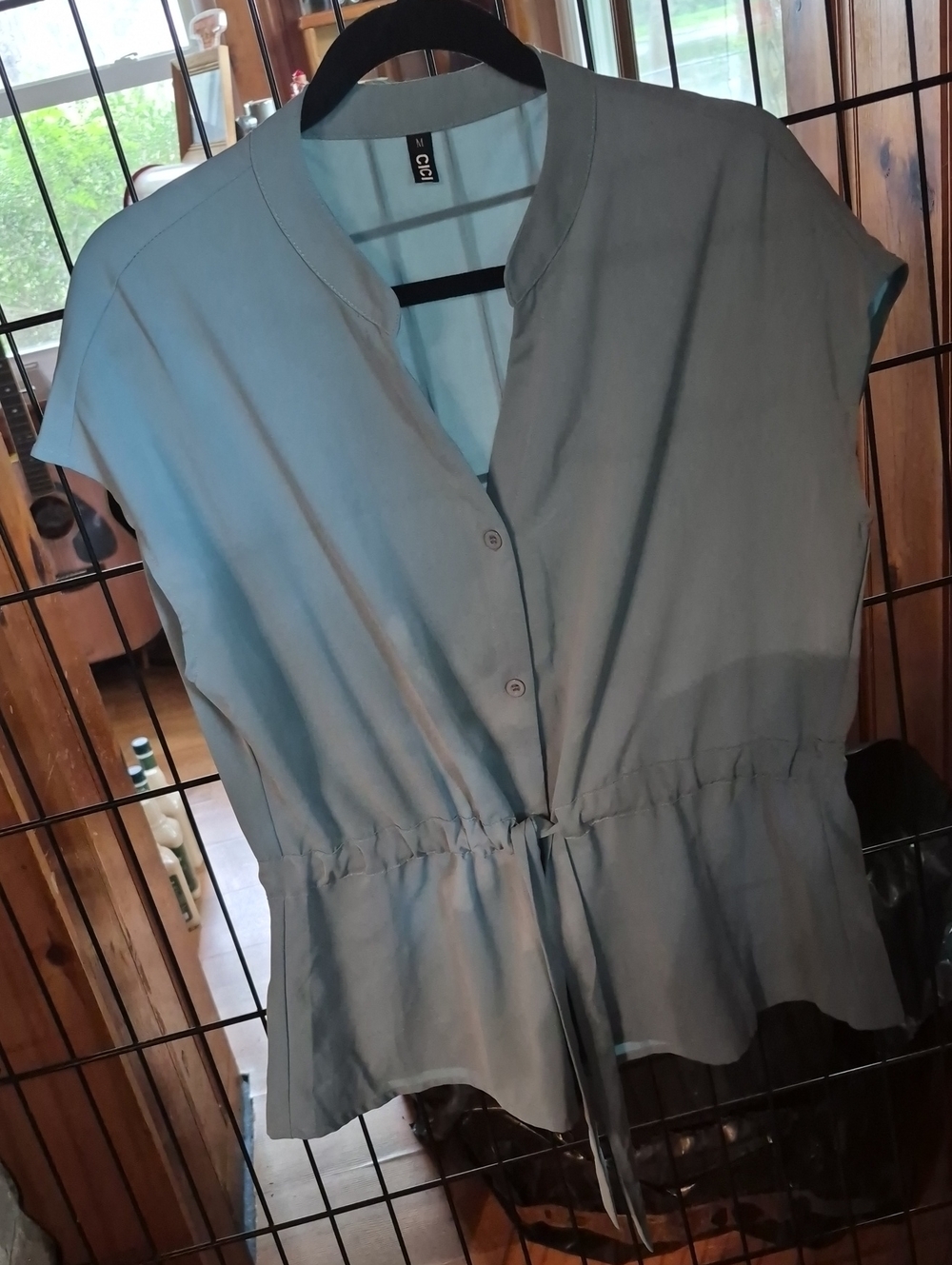 Light Blue Drawstring Peplum Blouse